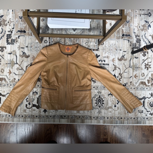 BEIGE TORY BURCH LEATHER JACKET MID AUGHTS - Picture 1 of 14